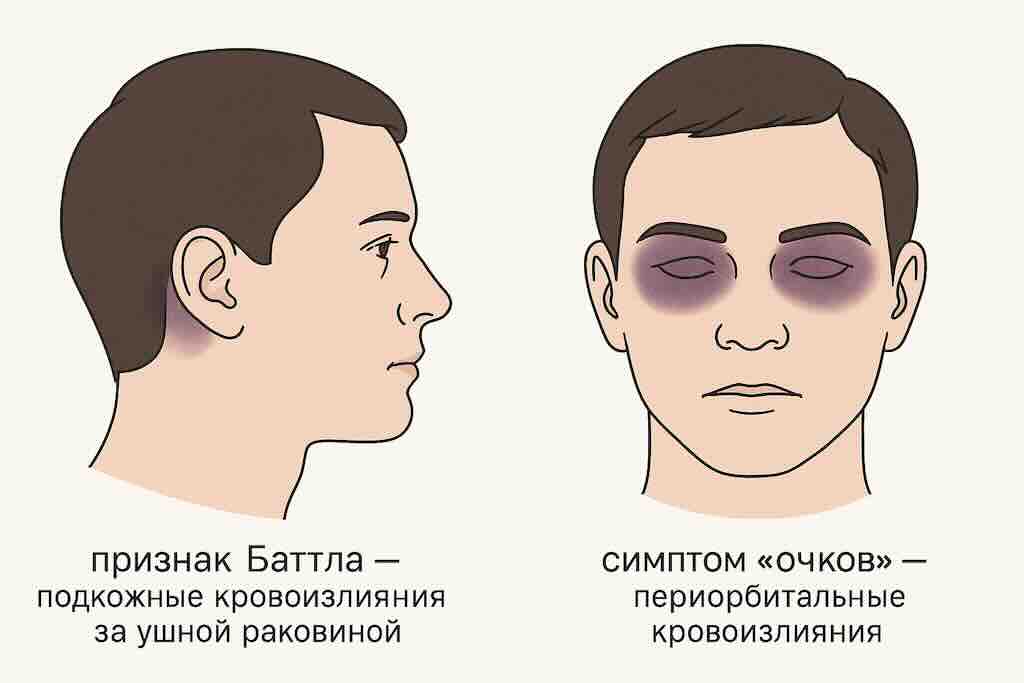 Признак Баттла — подкожные кровоизлияния за ушной раковиной (в области сосцевидного отростка), являющиеся косвенным признаком перелома основания черепа.
