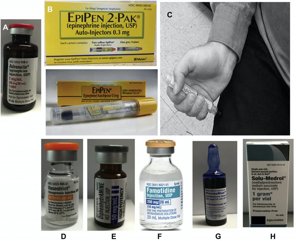 Примеры лекарственных препаратов, обычно используемых при лечении анафилаксии 